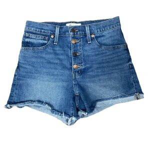 Madewell High Rise Denim Shorts Medium Wash Button Fly Raw Hem Cutoff Size 27